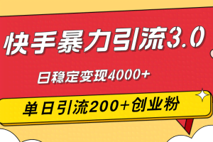 （12256期）快手暴力引流3.0，最新玩法，单日引流200+创业粉，日稳定变现4000+