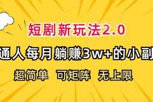 （12472期）短剧新玩法2.0，超简单，普通人每月躺赚3w+的小副业