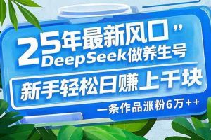 （14341期）25年最新风口，用DeepSeek做养生号，新手轻松日赚上千块，一条作品涨粉…