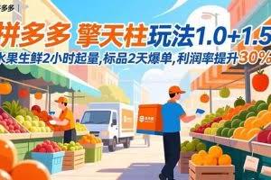 （16495期）拼多多 擎天柱玩法1.0+1.5，水果生鲜2小时起量,标品2天爆单,利润率提升30%