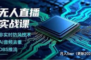 （18130期）无人直播实战课（更新4月20），非实时防风技术、AI音频去重、OBS推流，建立技术壁垒，月入5w+