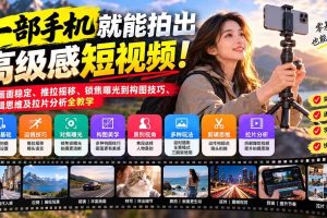 （21272期）一部手机就能拍出高级感短视频！从画面稳定、推拉摇移、锁焦曝光到构图技巧、剪辑思维及拉片分析全教学