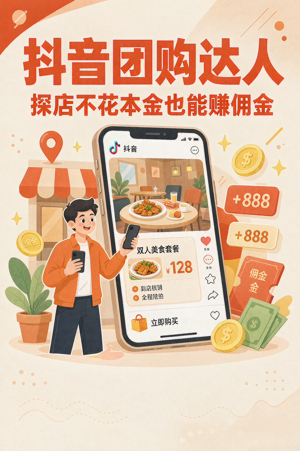 抖音团购达人怎么做，探店不花本金也能赚佣金